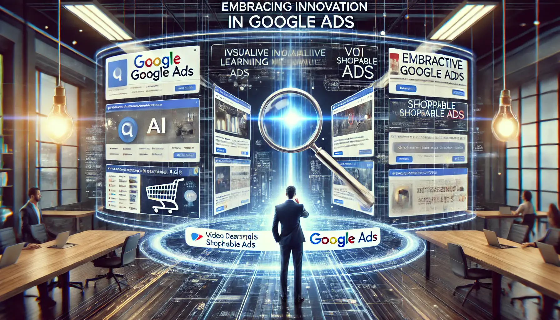 Digital marketing team implementing innovative ad strategies using AI and machine learning in Google Ads.