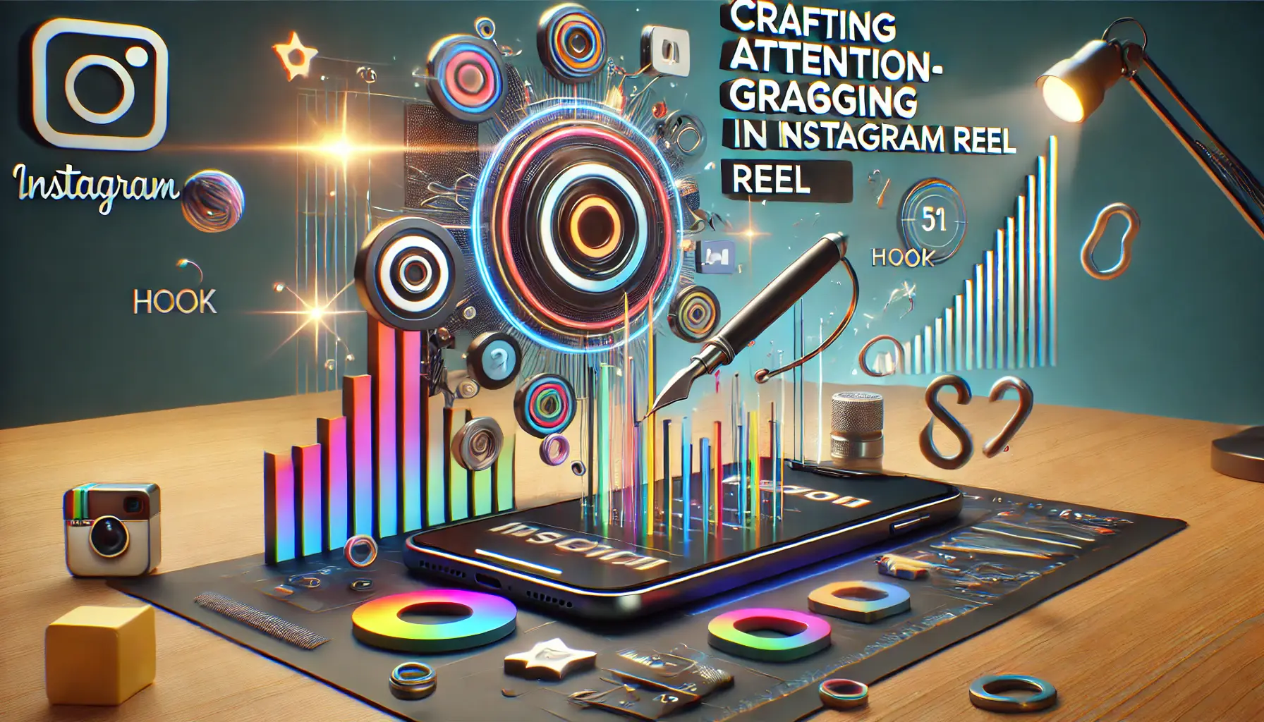 An engaging image showing a smartphone with an Instagram Reel featuring dynamic, attention-grabbing elements like rapid transitions and bright colors.