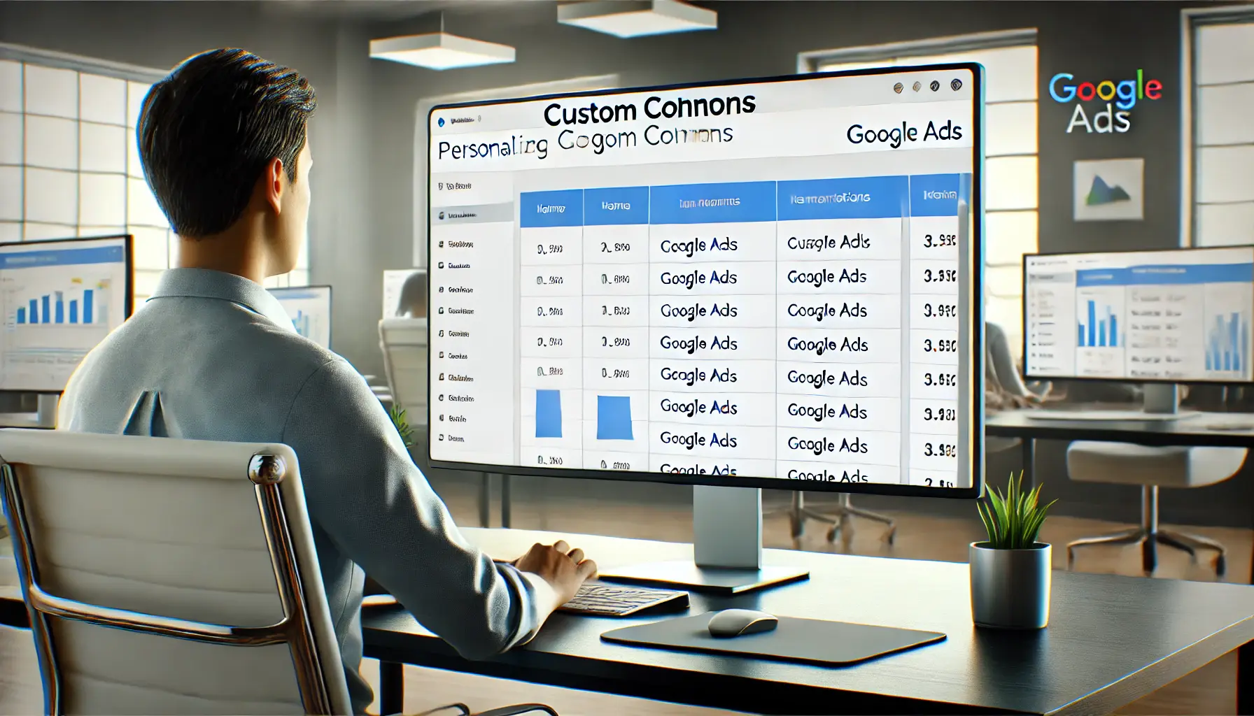 Digital marketer creating custom columns in Google Ads on a computer screen.