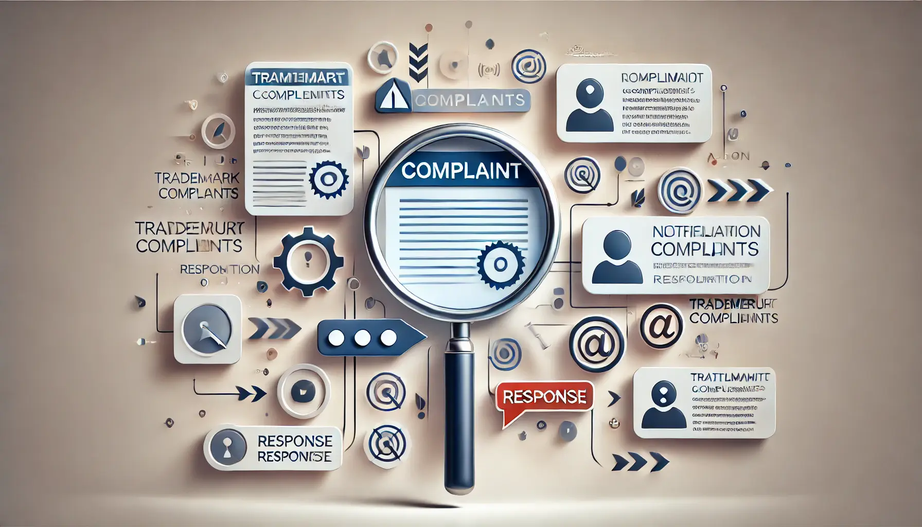 An abstract illustration of a magnifying glass examining a complaint symbol in digital advertising.