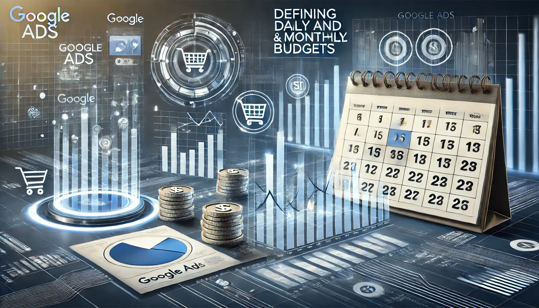 Abstract representation of budgeting with a calendar and financial chart for defining daily and monthly budgets.