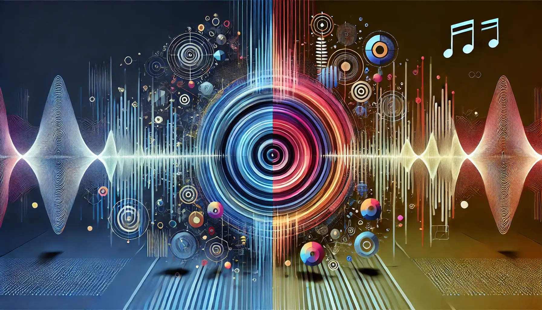 Abstract image featuring flowing waveforms and concentric circles representing frequency in advertising.