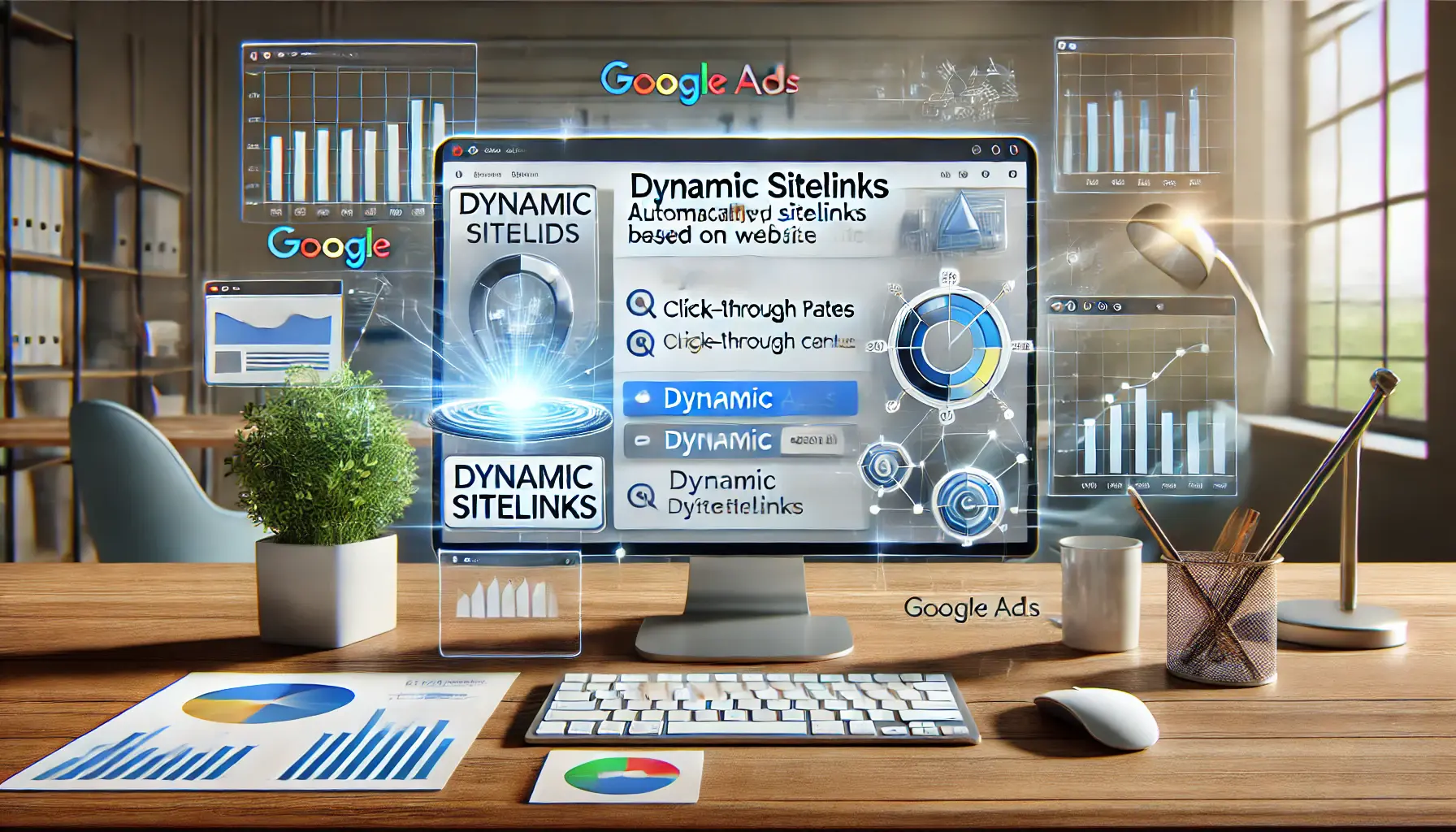 A Google Ads dashboard showcasing dynamic sitelinks automatically generated based on user behavior and website content.