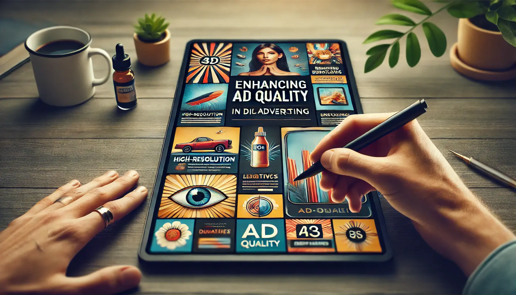 An image illustrating the concept of enhancing ad quality in digital advertising, featuring high-resolution ad creatives.