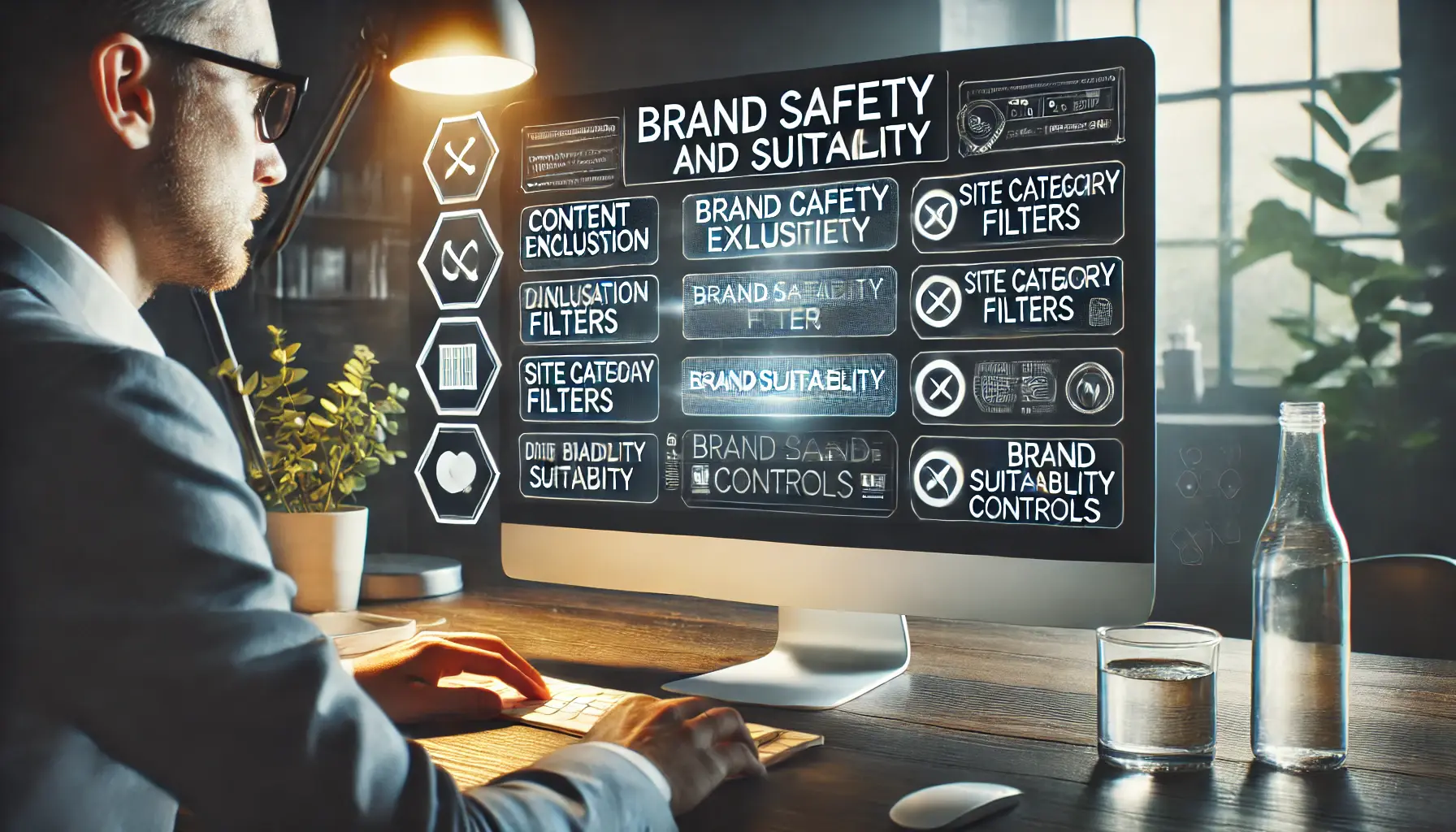 A digital marketing workspace displaying brand safety and suitability settings for content exclusion and ad placement filters.