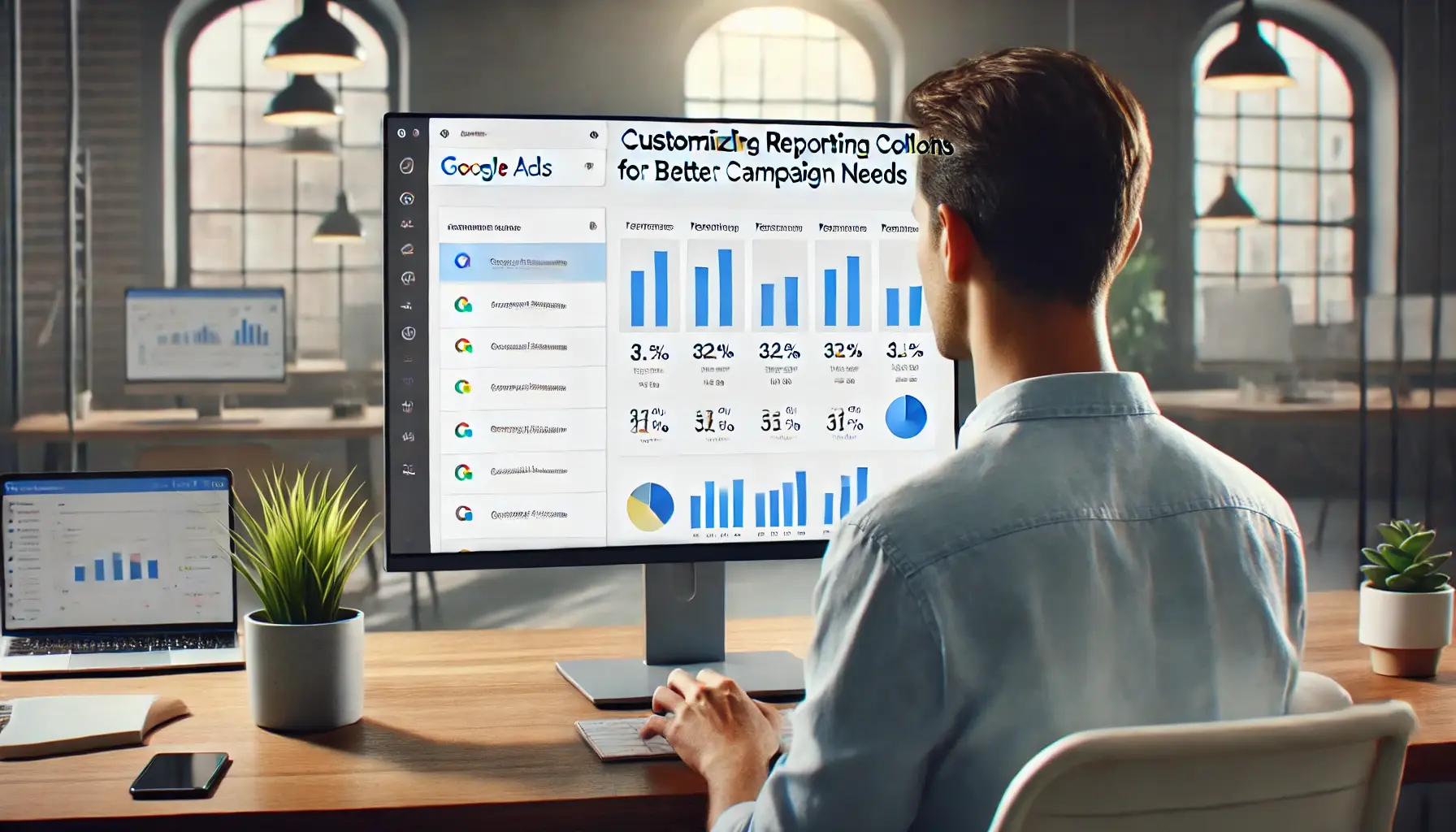 Digital marketer customizing reporting columns on a Google Ads dashboard.