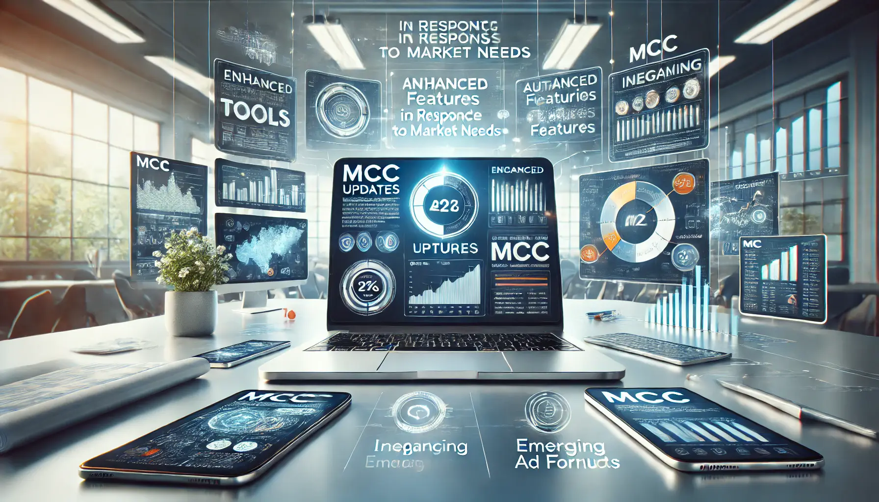 A digital marketing workspace showing the latest MCC features with enhanced tools and automation in response to market demands.