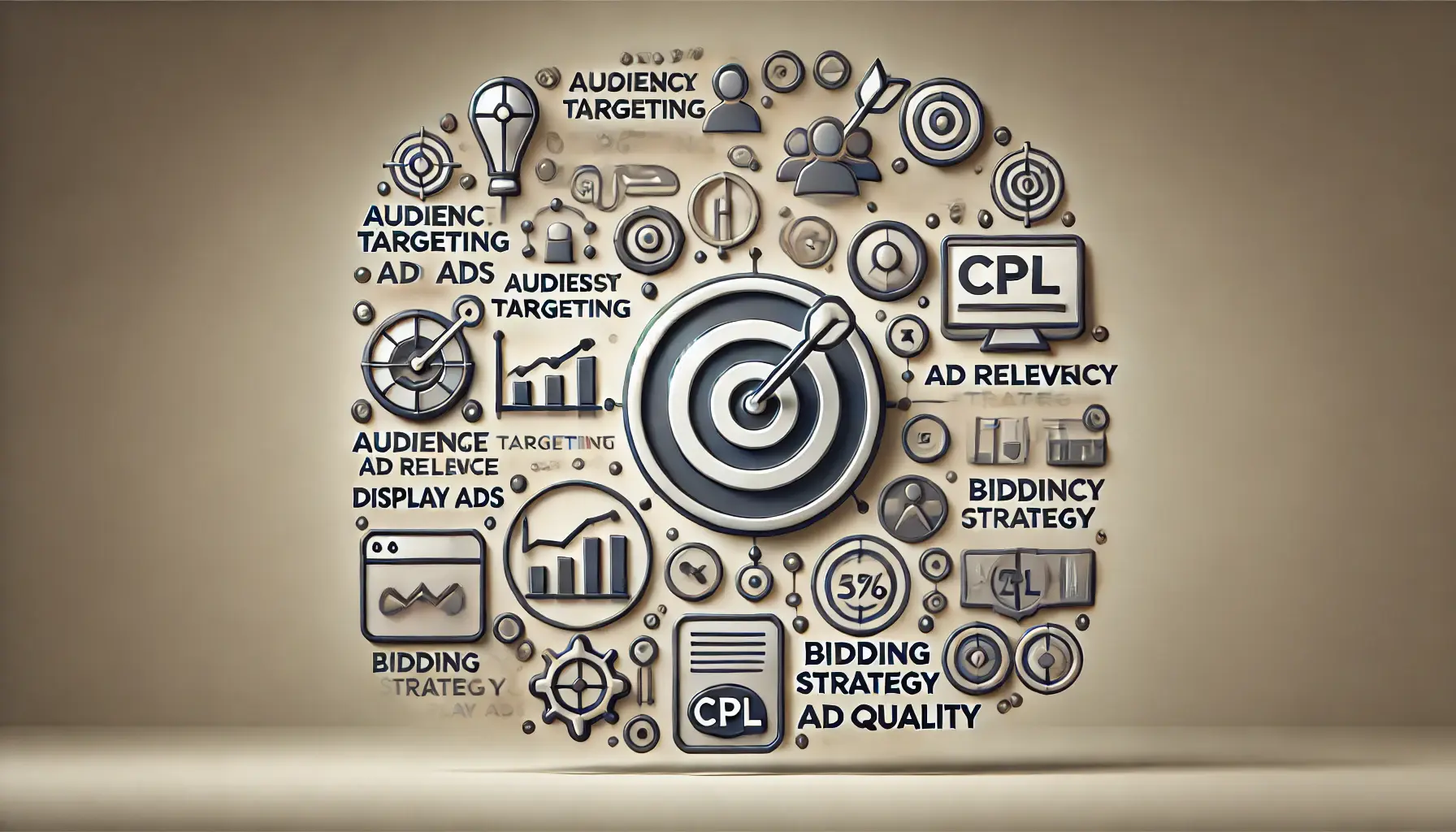 An image representing the factors affecting Cost Per Lead in display ads, such as audience targeting, ad relevance, and bidding strategy.