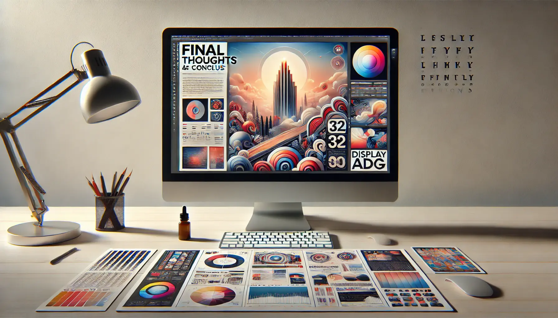 A digital workspace with a polished ad design on the screen, symbolizing the completion of the creative process in display ad design.