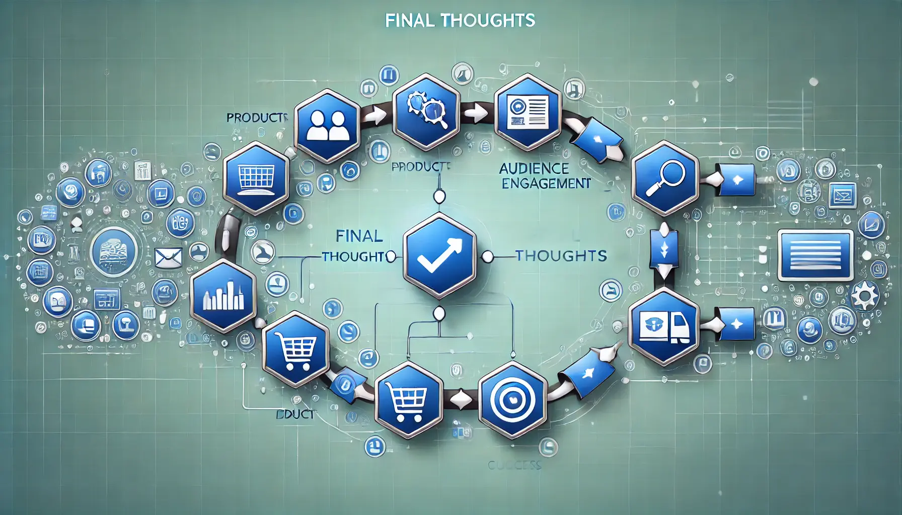 Image symbolizing the final thoughts on ad sequencing, with a completed sequence of ads representing product engagement, decision-making, and conversion.