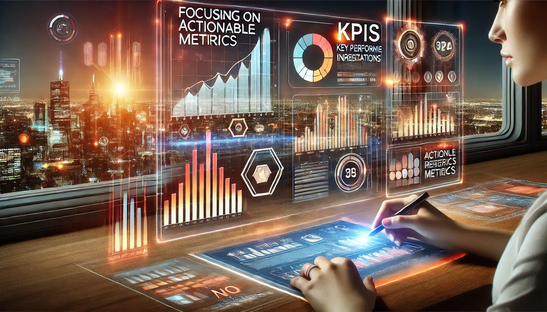 A futuristic dashboard showcasing highlighted key performance indicators and filtered data streams.