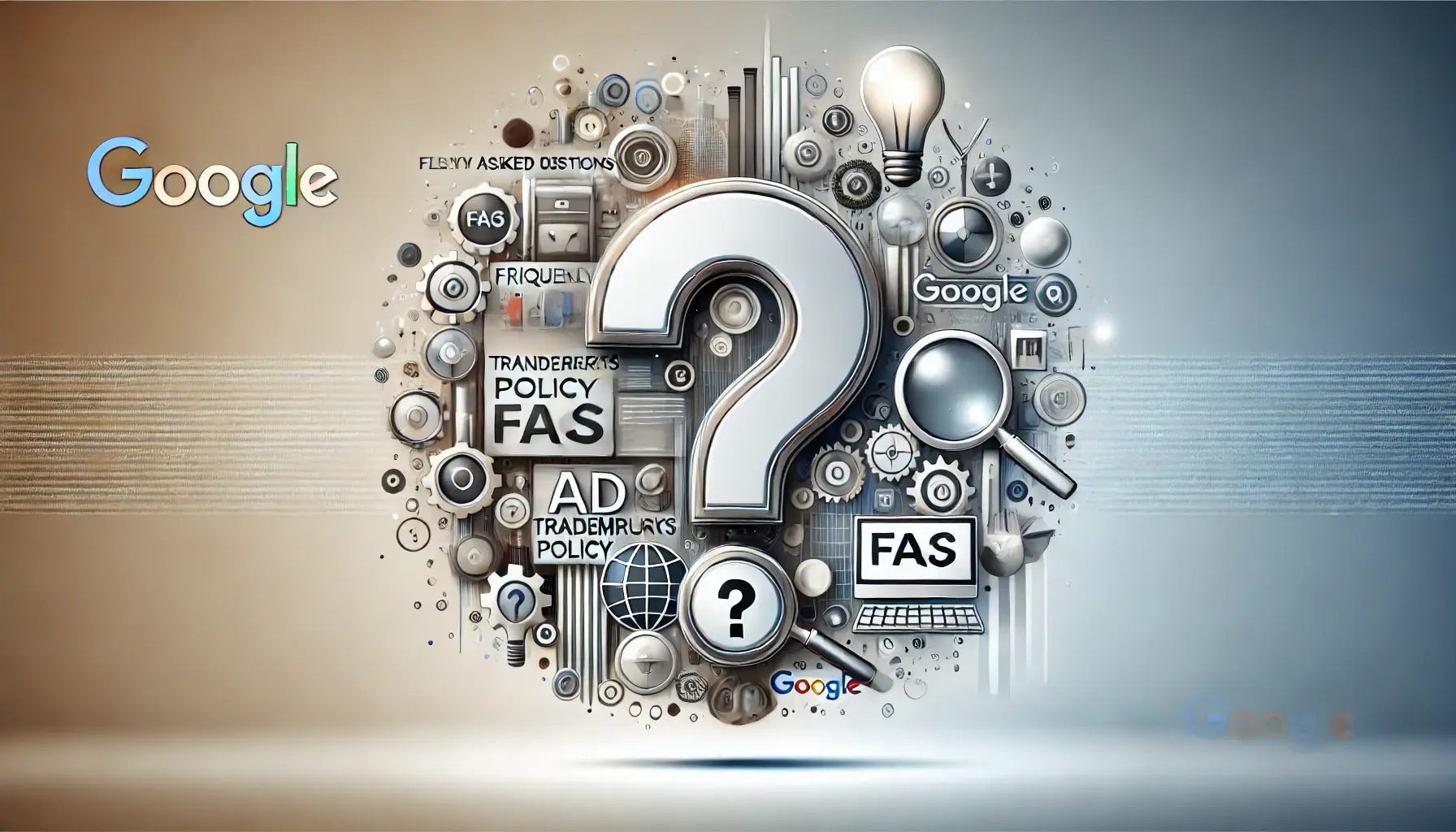 An abstract illustration of a question mark surrounded by digital elements representing frequently asked questions.