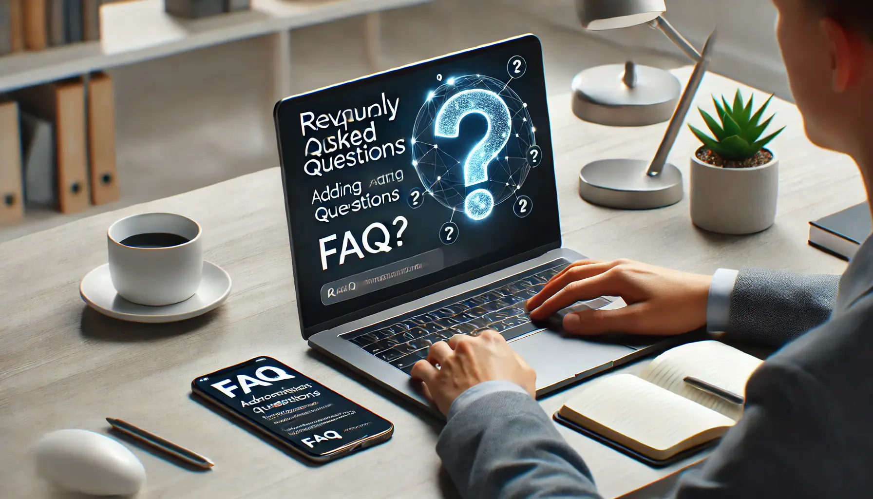 A person reviewing frequently asked questions on a laptop in a modern office, symbolizing the process of finding solutions to common queries.