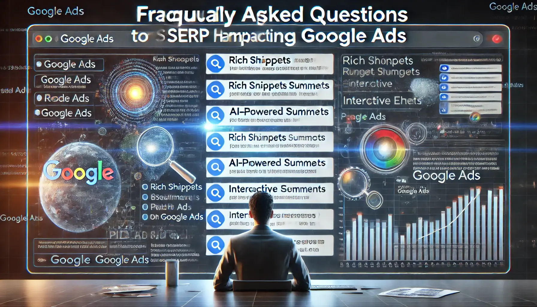 Digital marketer analyzing the impact of SERP changes on Google Ads, including rich snippets and AI-powered summaries.