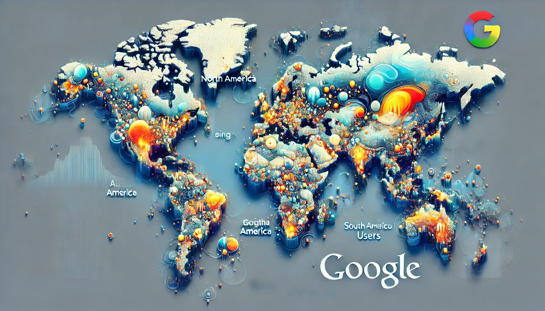 Illustration of a world map highlighting regions with significant Bing and Google search engine users.