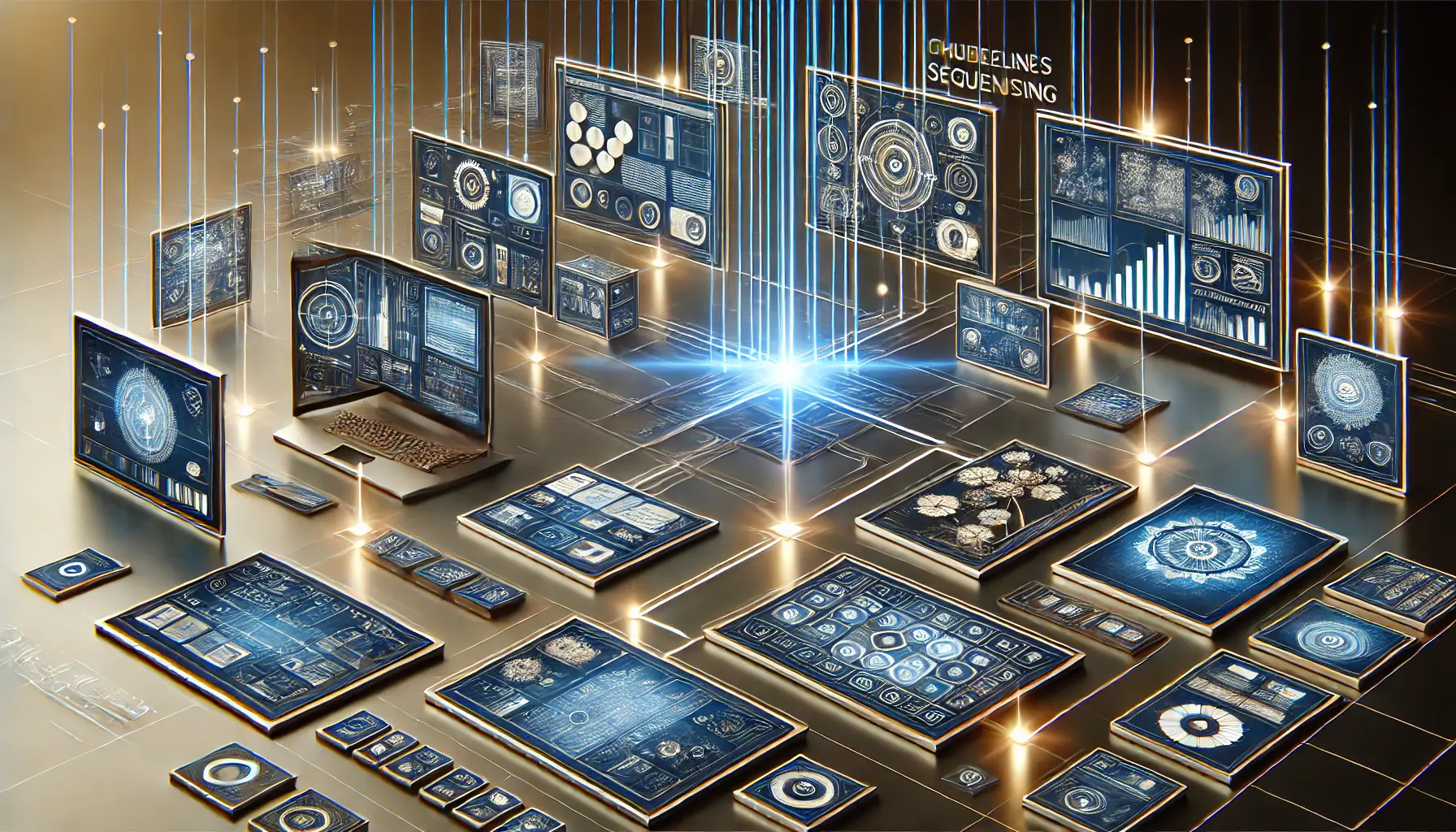 A professional illustration showing digital screens connected by glowing lines, representing the flow and coherence of thematic sequencing.