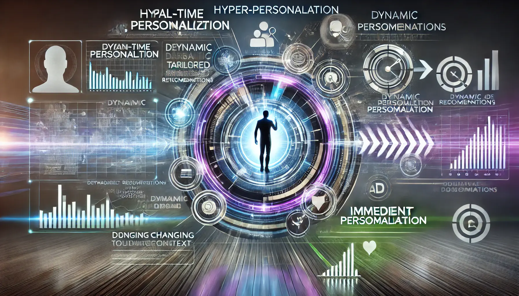 An image illustrating hyper-personalization in digital marketing, with real-time tailored content and dynamic ads.