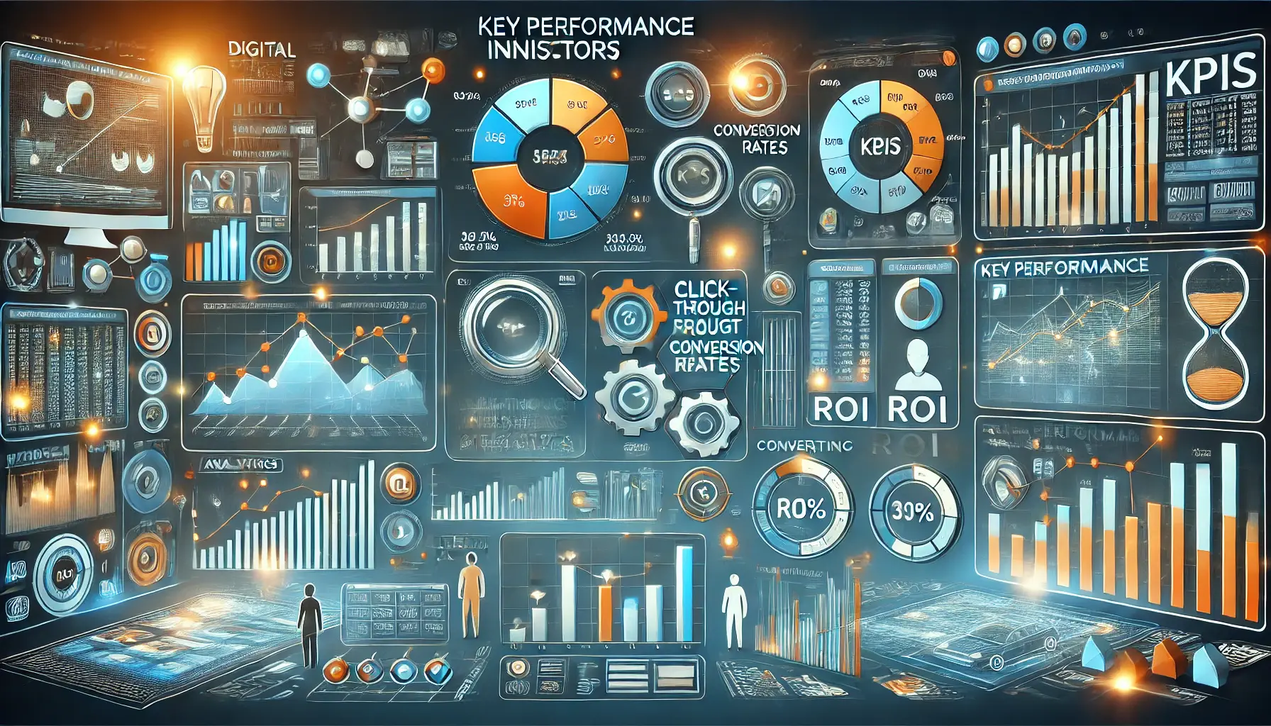 An image showing the identification of key performance indicators (KPIs) with performance dashboards and metrics.