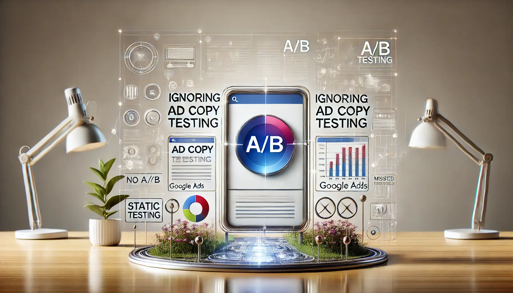 Abstract image showing a digital interface with a static ad and no A/B testing elements.