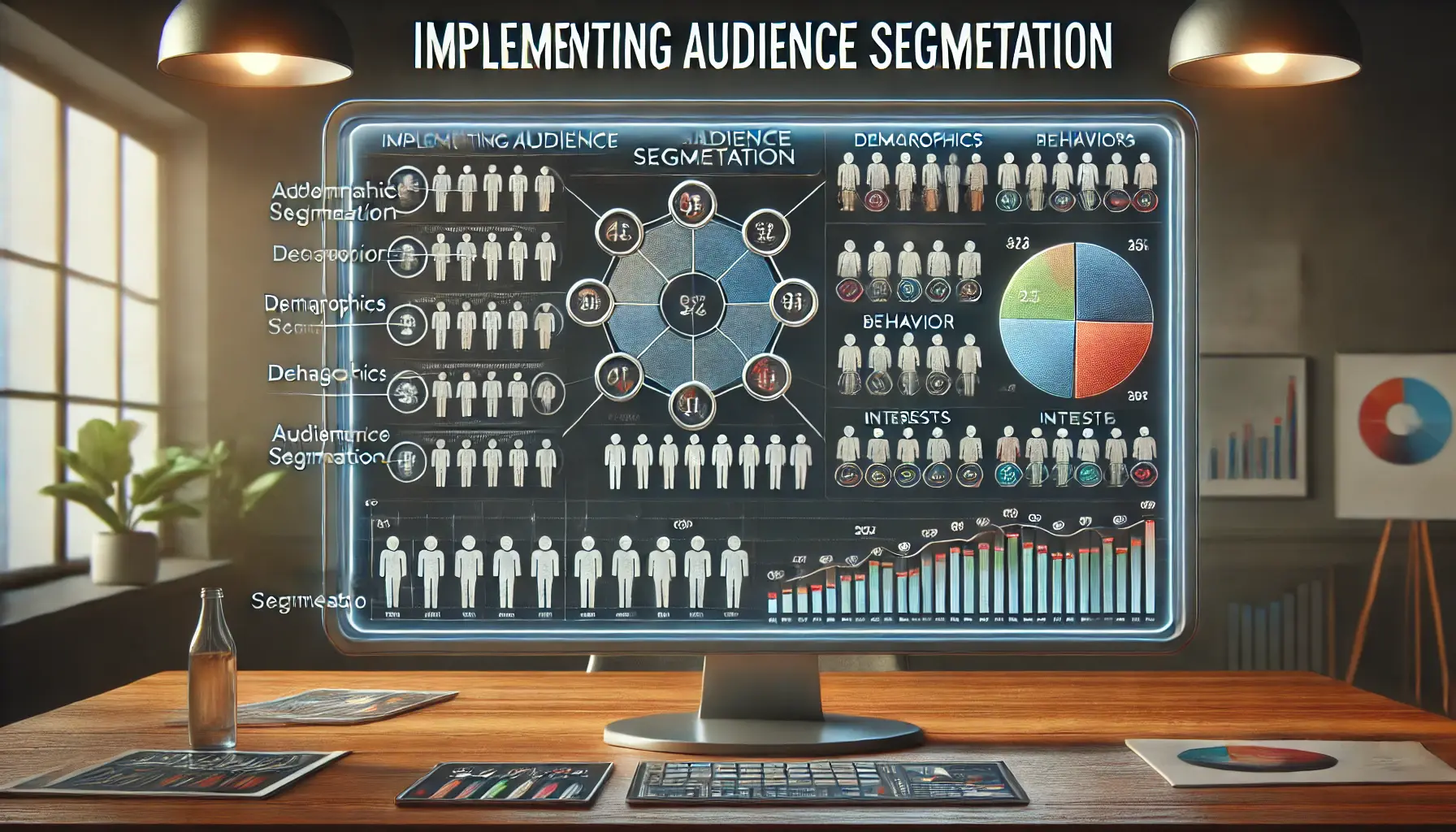 A digital marketing dashboard showing audience segmentation with demographic and behavioral filters.