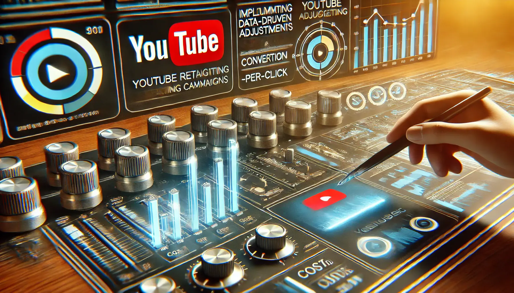 An image illustrating the process of implementing data-driven adjustments in YouTube retargeting campaigns, with real-time optimization of performance metrics.