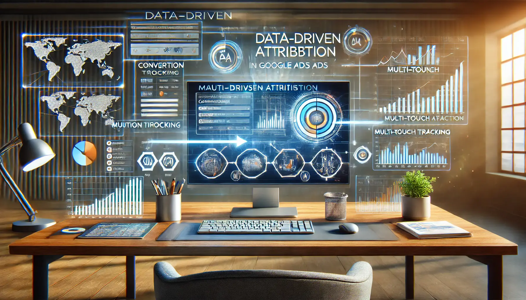 A modern analytics workspace displaying campaign settings and multi-touch attribution paths for implementing Data-Driven Attribution.