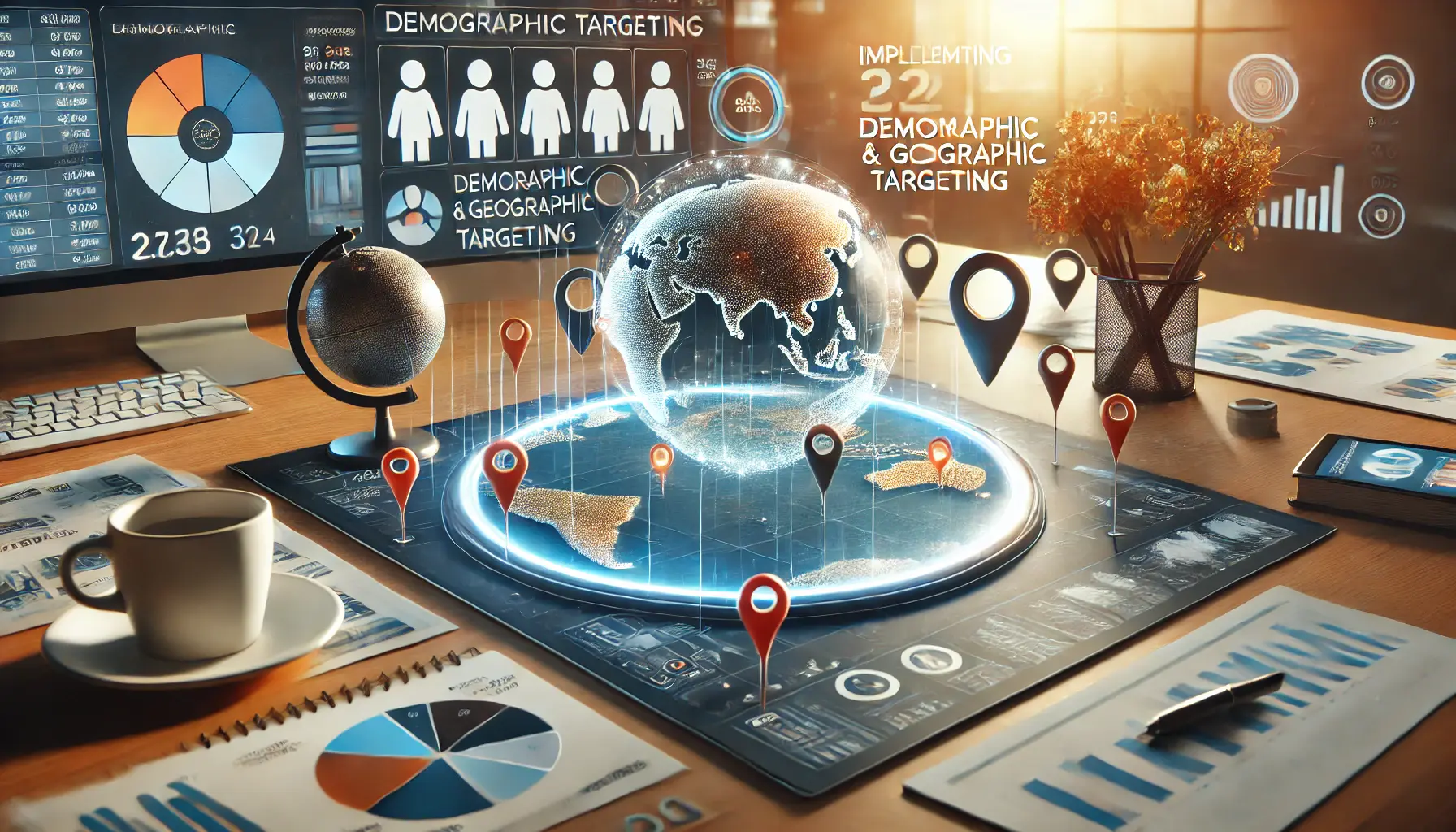 A digital workspace depicting demographic and geographic targeting in advertising.