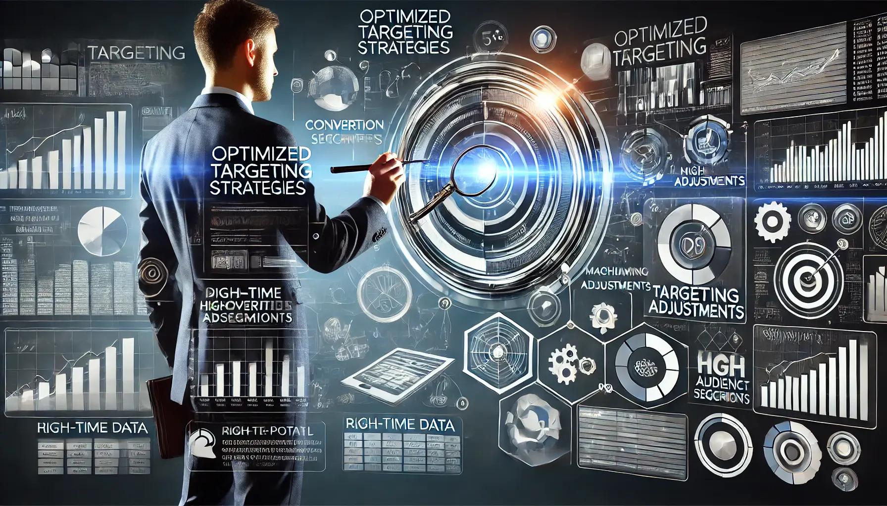 An image depicting a digital marketer using advanced tools to analyze conversion data and implement optimized targeting strategies in digital marketing.