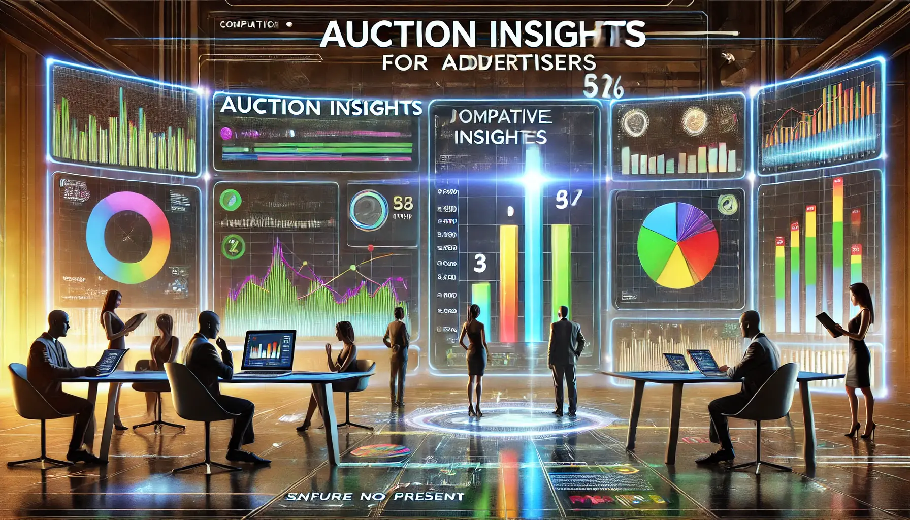 A high-tech digital interface showcasing comparative metrics and charts symbolizing data analysis for advertisers.