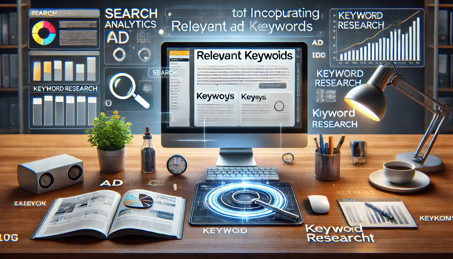 A digital workspace showing ad copy with strategically placed keywords for effective targeting