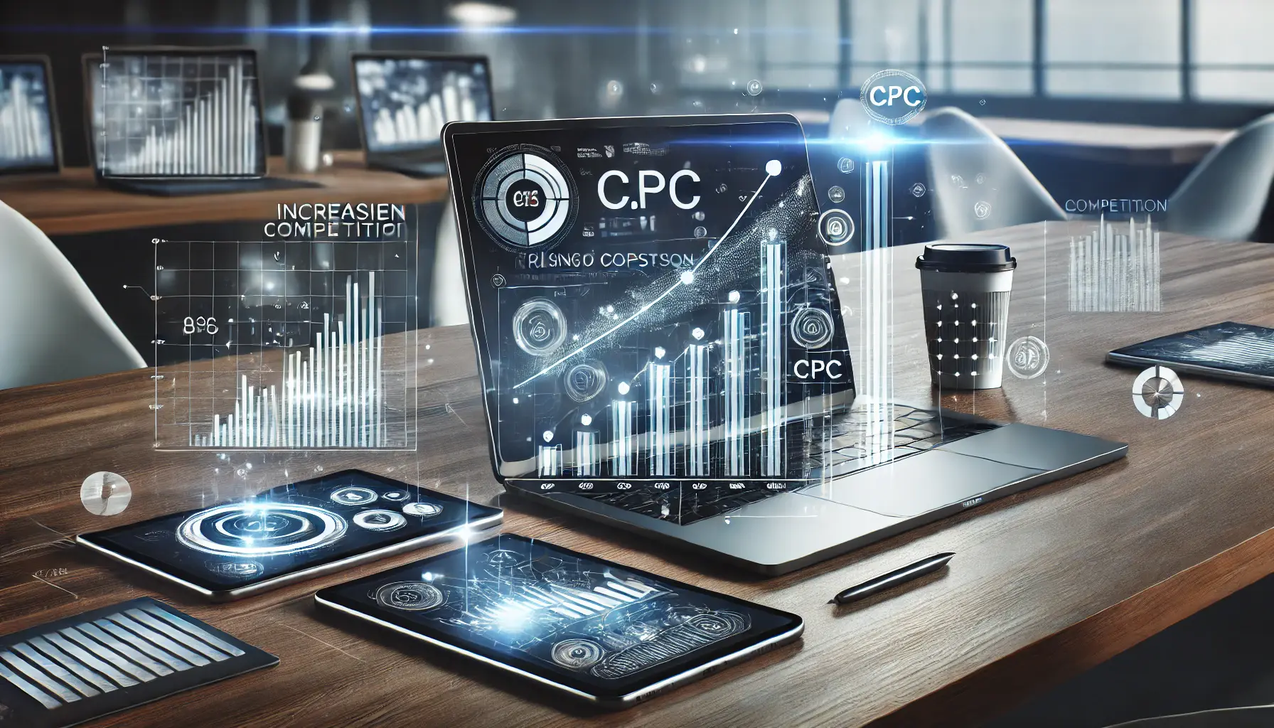 Visualization of increased competition leading to higher advertising costs with CPC and competition graphs.