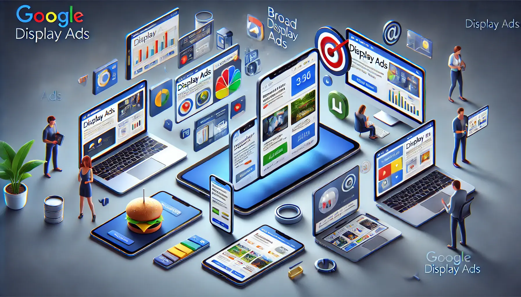 An image illustrating the broad reach and visual appeal of Google Display Ads across various devices and digital spaces.