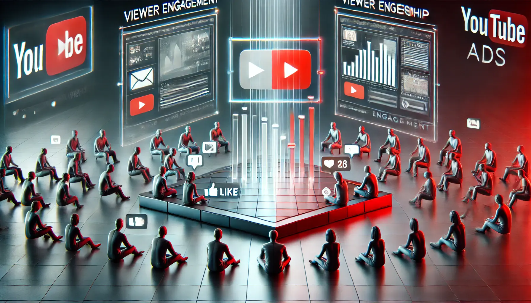 A visual comparison showing passive viewership and active viewer engagement for YouTube Ads.