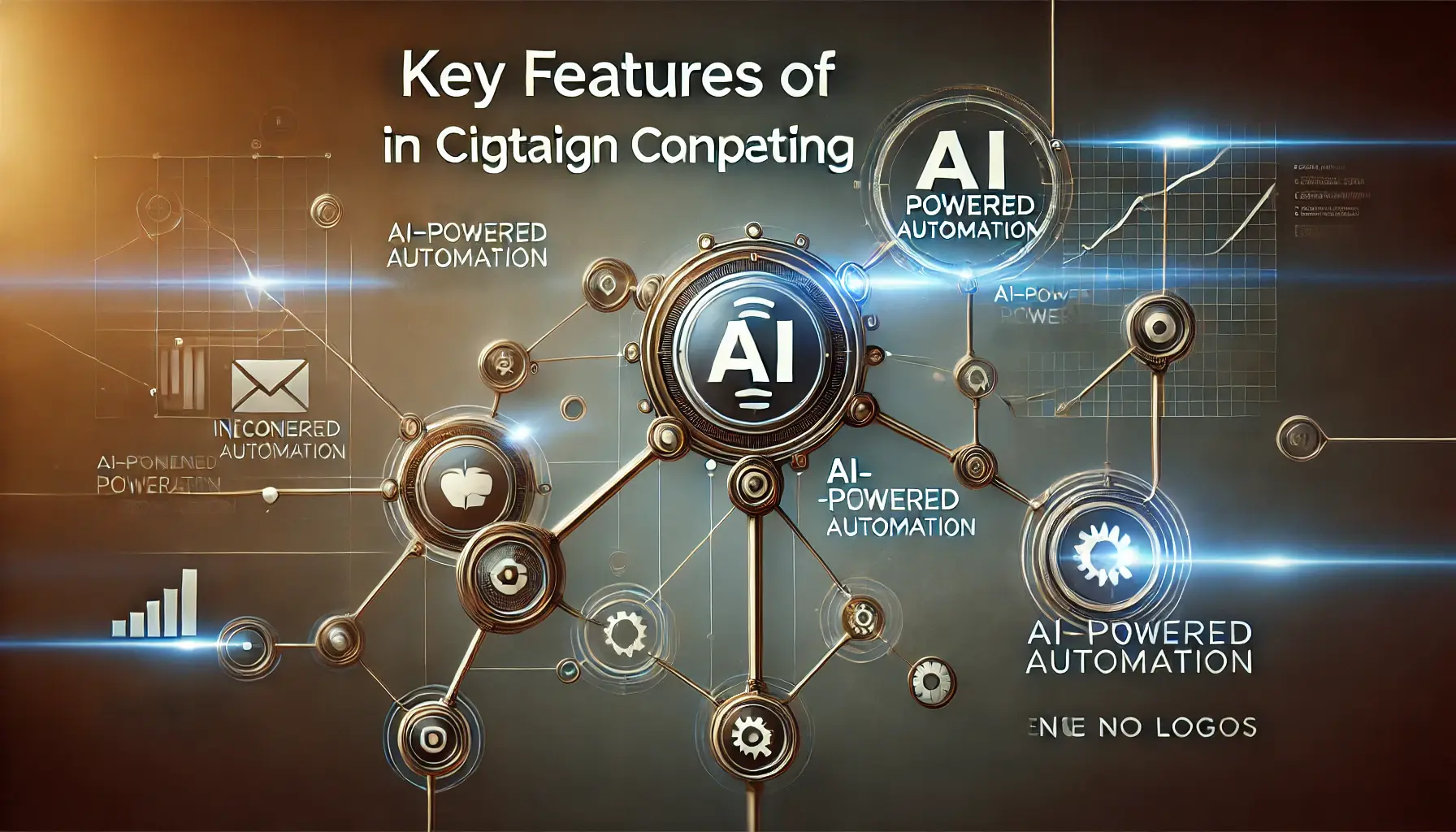 Abstract digital marketing image featuring interconnected nodes, AI symbols, and digital tools, representing new campaign controls in Google Ads.