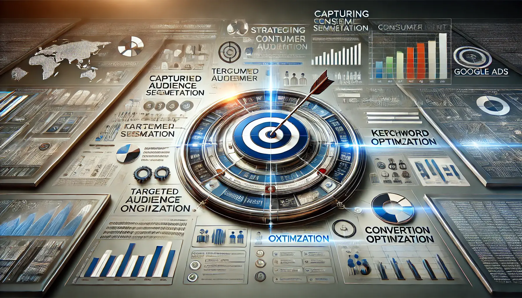 Abstract image showing digital strategies for capturing consumer intent with elements like audience segmentation, keyword analysis, and behavioral analytics.