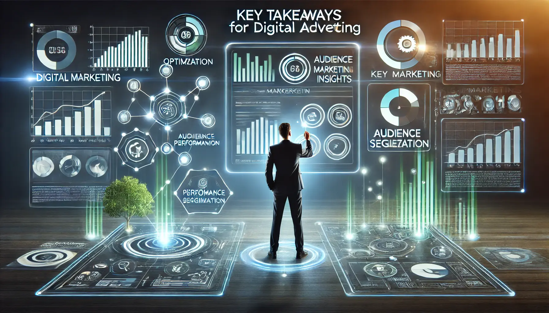 An image representing key takeaways for advertisers, showcasing a strategic dashboard with marketing insights and performance metrics.