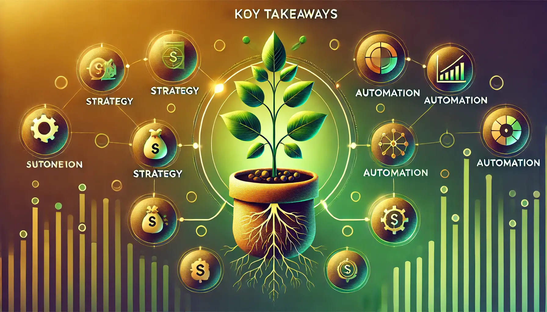 An image depicting scalable and sustainable growth, with a plant symbolizing growth and roots representing scalability.