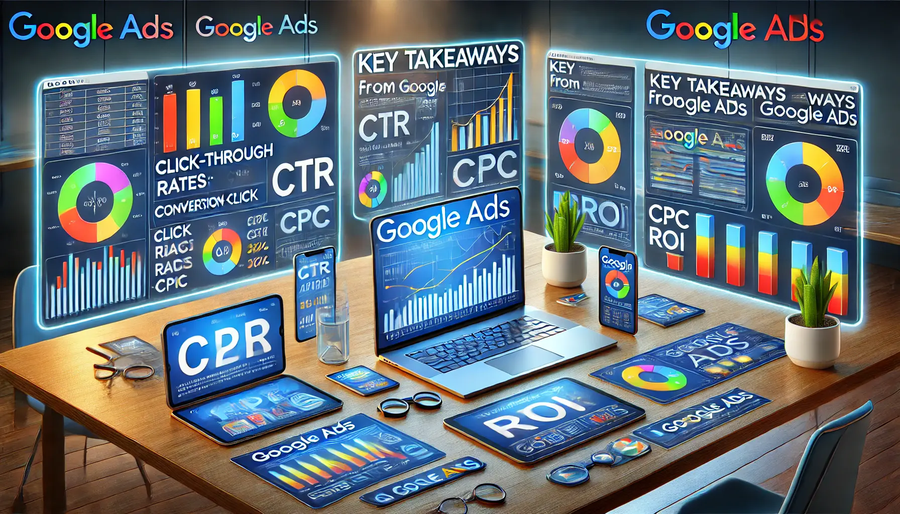 Visualization of key takeaways from Google Ads metrics with performance data and graphs.