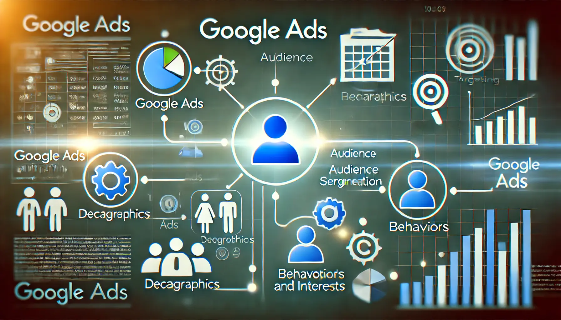 Image representing the use of Google Ads for audience segmentation, with icons for targeting and audience segments.