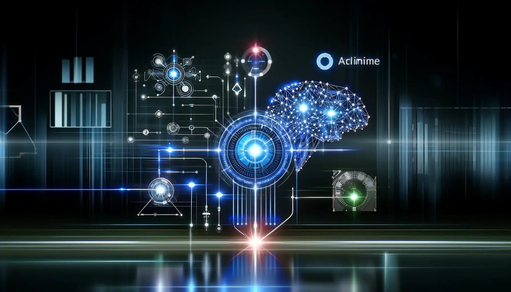 Futuristic depiction of machine learning algorithms optimizing ads, with neural network-like connections and glowing nodes.