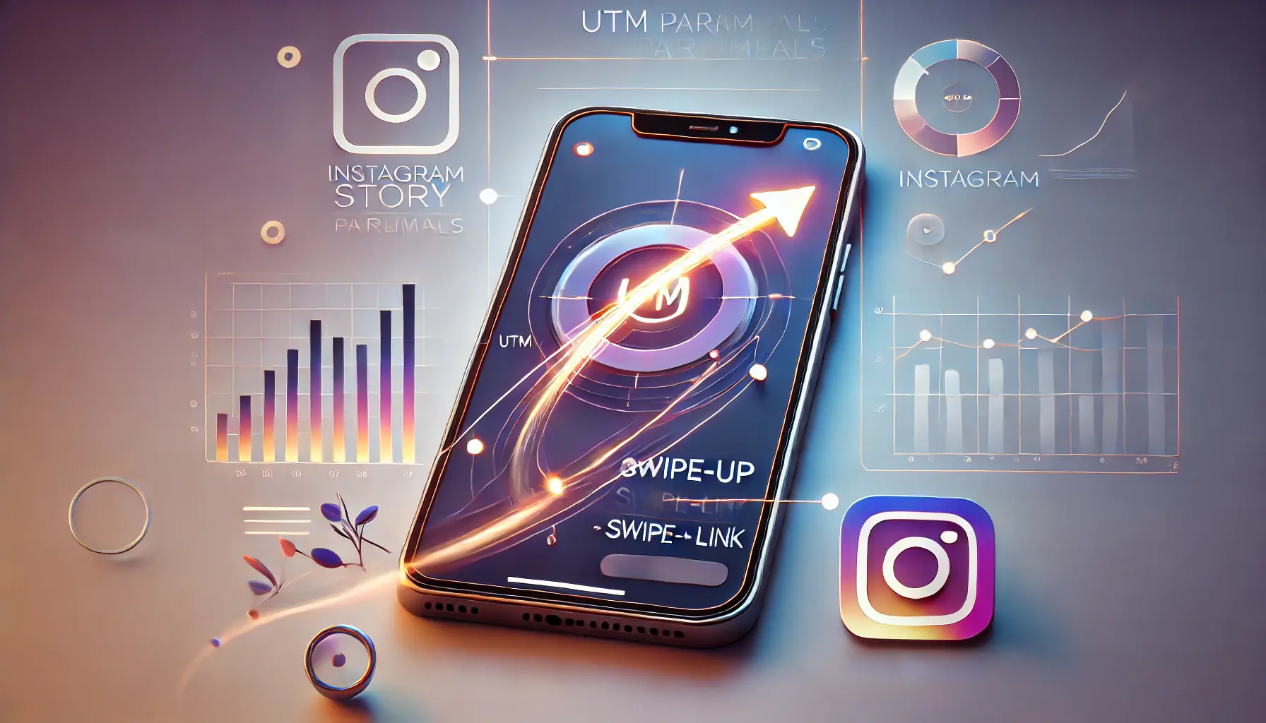 An Instagram story with a swipe-up link, showing analytics and tracking tools representing UTM parameters tracking traffic flow.