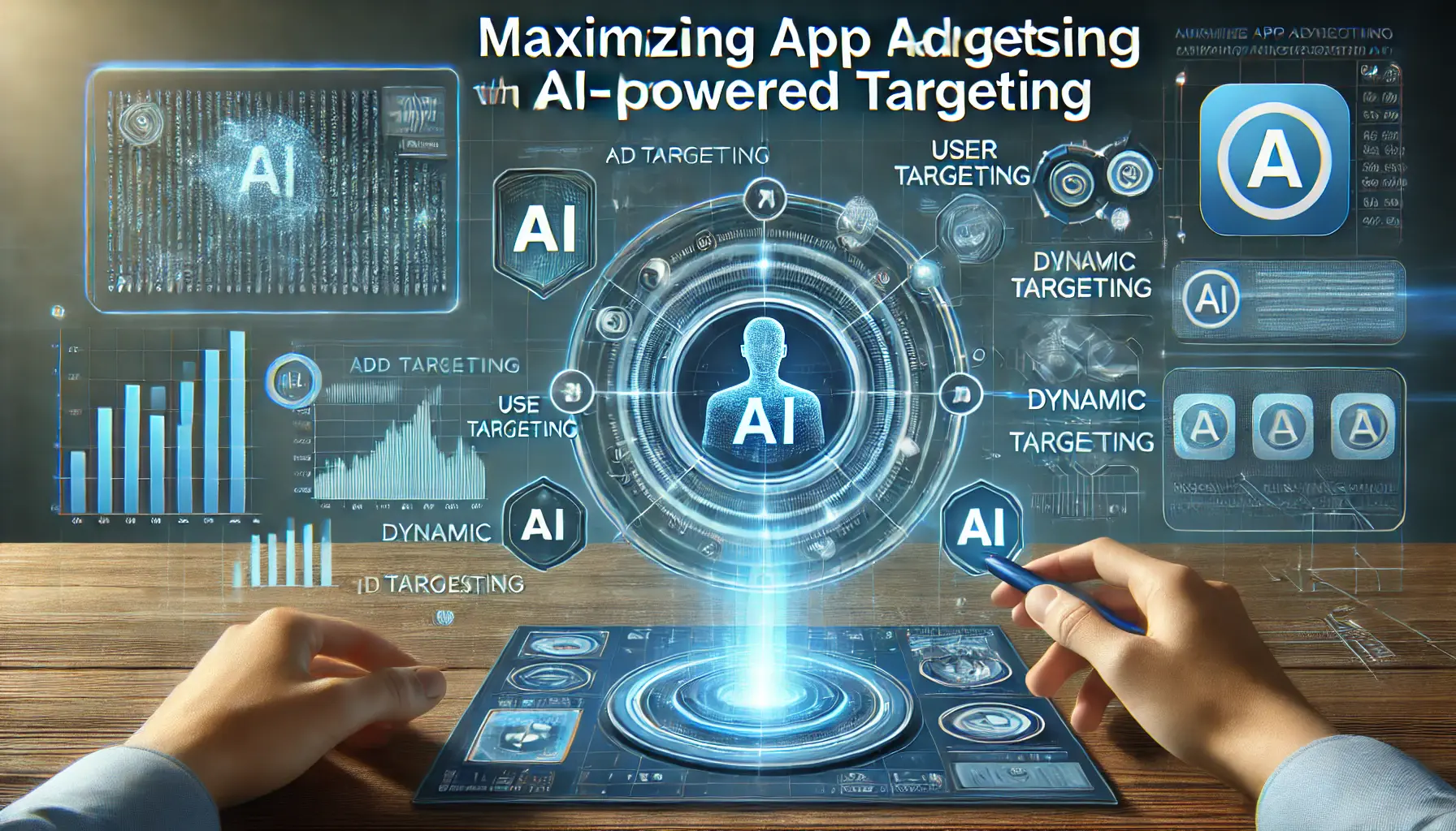 AI algorithms analyzing user data to optimize app advertising targeting with real-time insights.