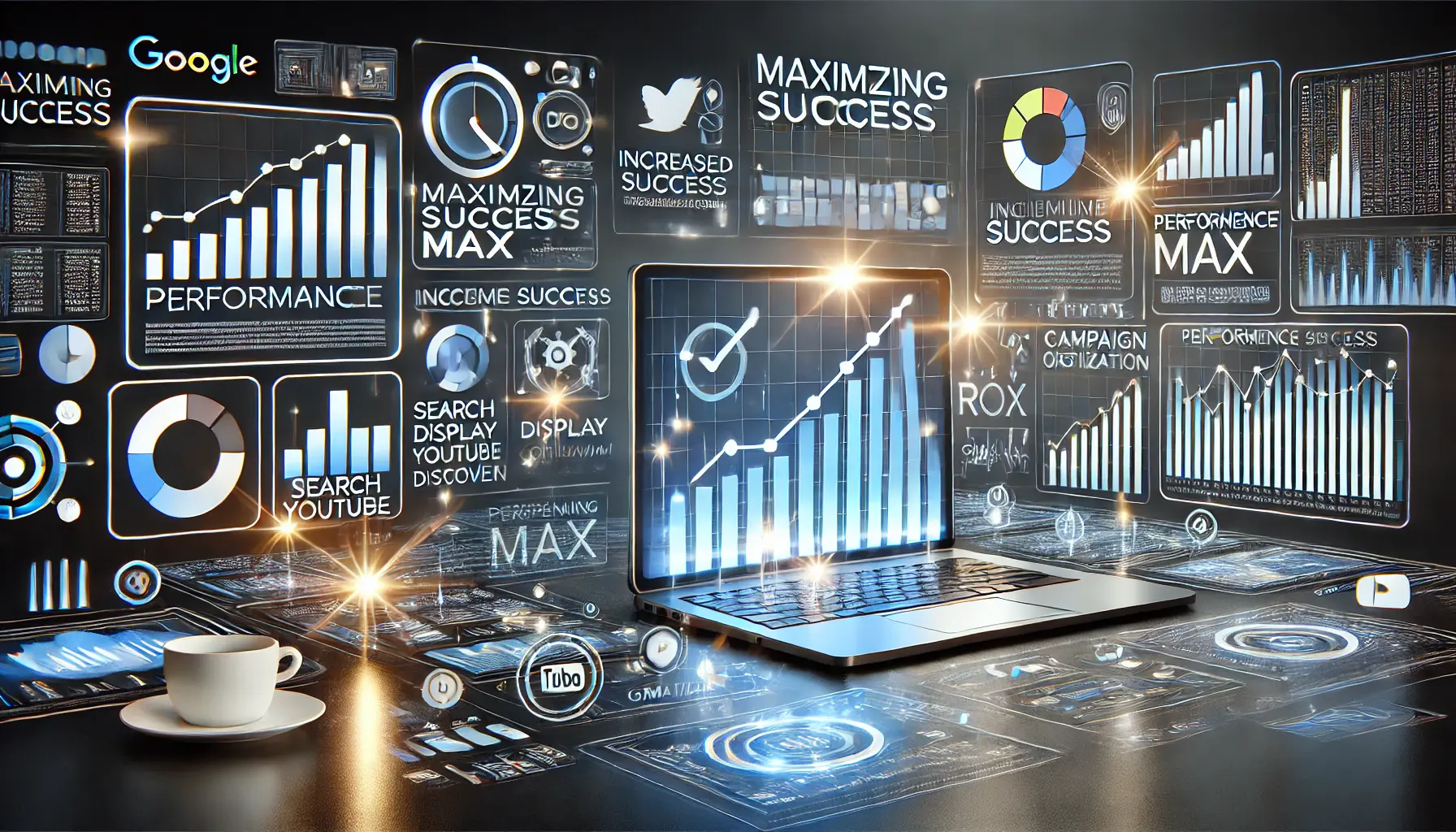 A visual representation of maximizing success with Performance Max campaigns, showcasing performance metrics, success indicators, and optimization elements.