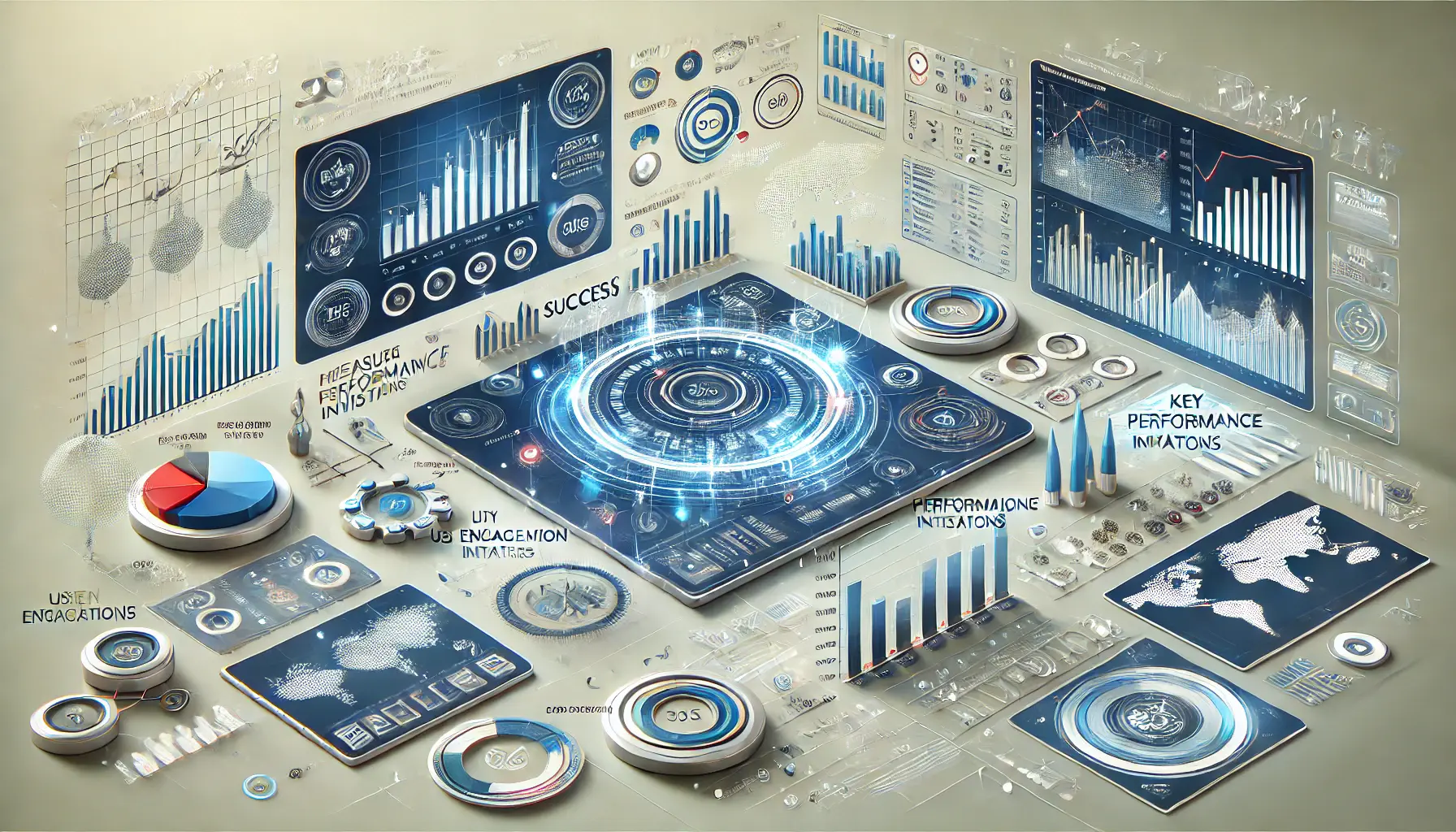 A digital concept showing a dashboard with graphs, pie charts, and performance metrics for measuring success and making data-driven decisions.