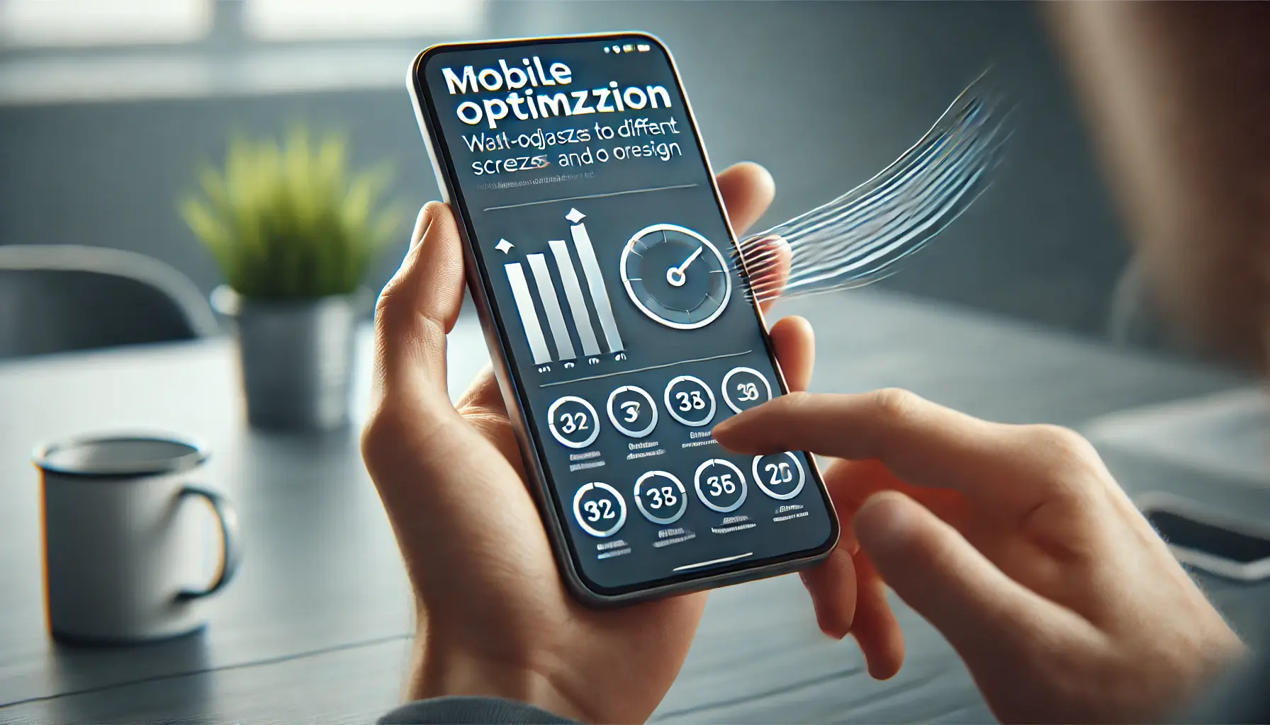 An image illustrating mobile optimization, showing a mobile device with an optimized ad or website.