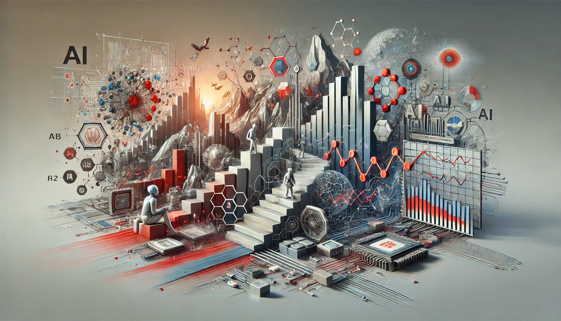 A visual representation of the challenges in AI and technology, showcasing digital barriers, data inconsistencies, and processing obstacles.