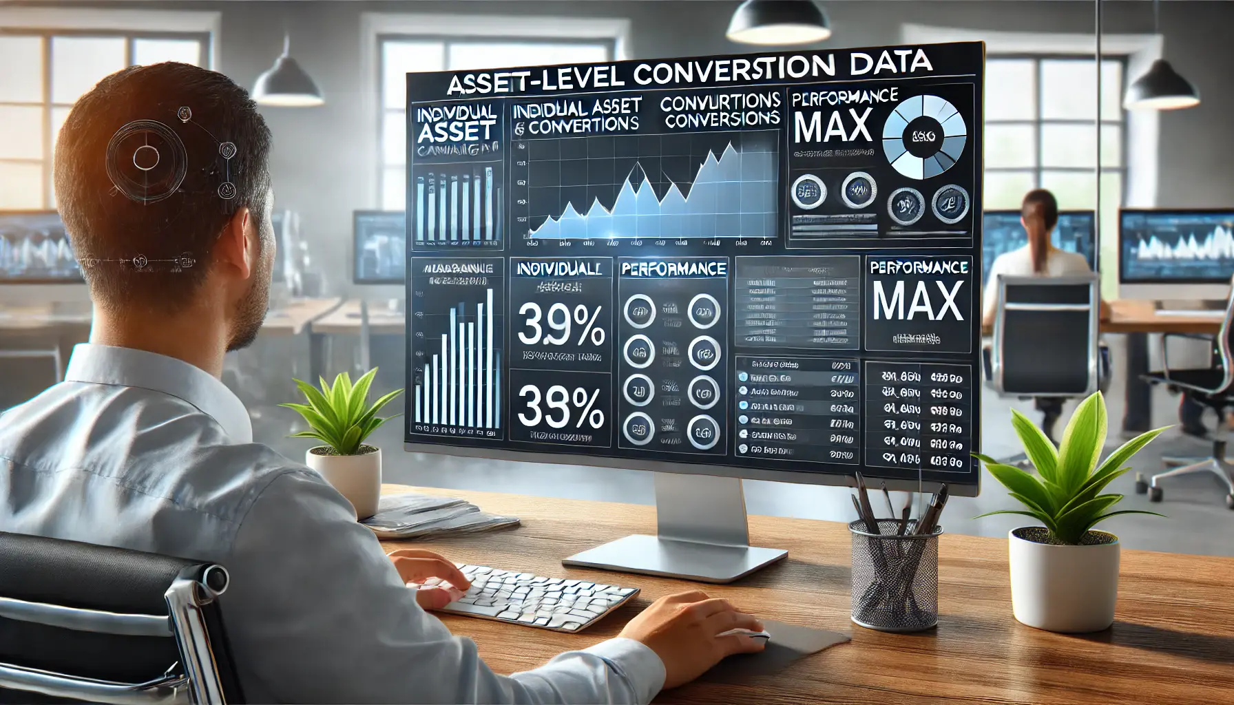 Digital marketer analyzing asset-level conversion data in a Performance Max campaign.