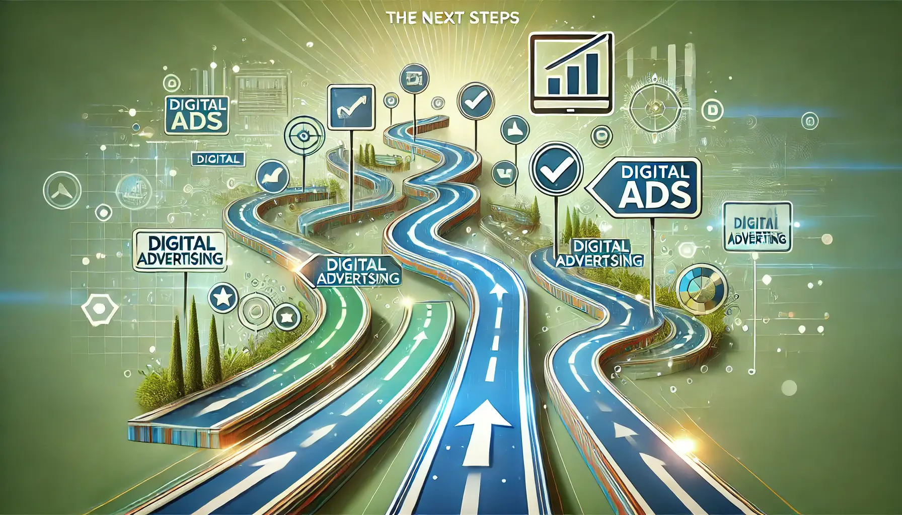 An abstract illustration of a path with steps leading forward, symbolizing the next steps for advertisers.