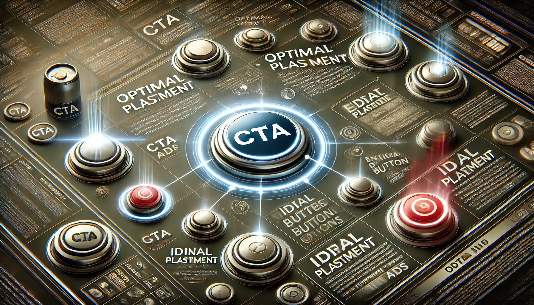 A visual representation of strategically placed CTA buttons in a digital ad interface, with buttons positioned at the top, bottom, and middle for maximum visibility and user interaction.