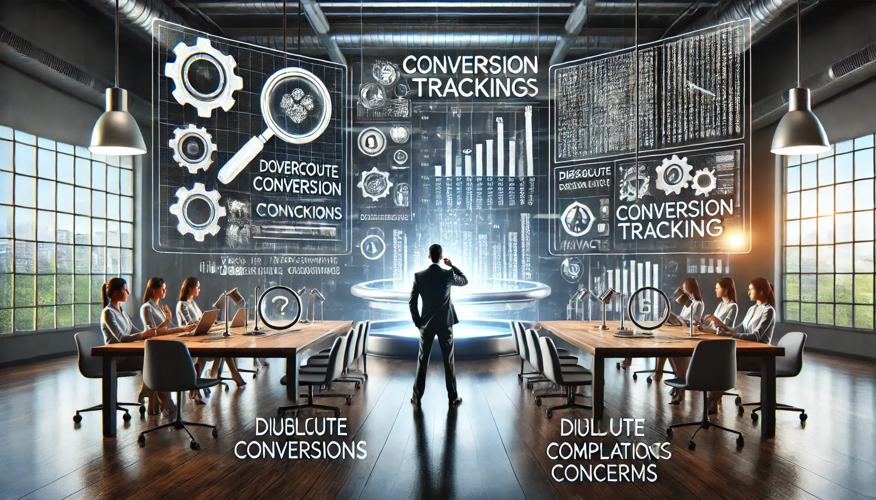 An image showing a marketing professional analyzing complex conversion tracking data on a screen, symbolizing the process of overcoming challenges in digital advertising.